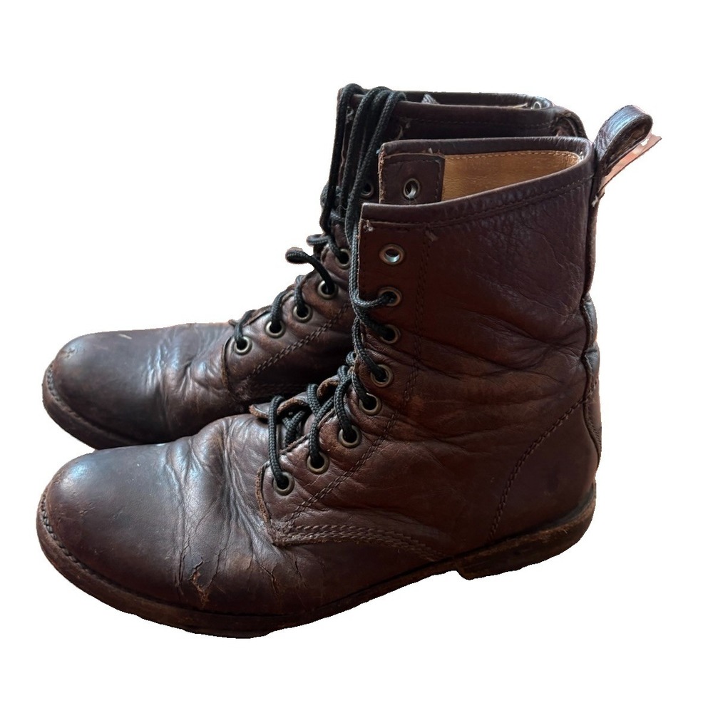 Frye Boots Brown Leather Veronica Combat Grunge Punk Bootie Sz 7 B READ